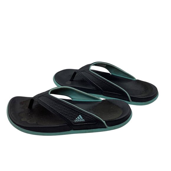 Adidas Men Flip Flop Sandals Size 7 Black & Aqua Rubber Sole Comfortable USED - Picture 3 of 5